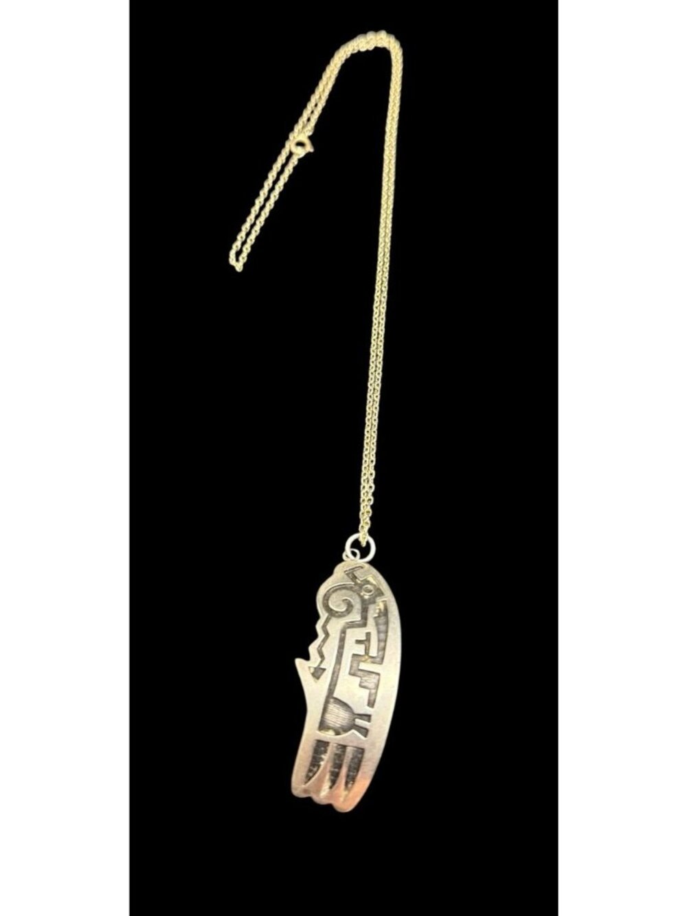 Vintage Sterling Silver Hopi Kokopelli Modernist Pendant Chain Necklace Ethnic